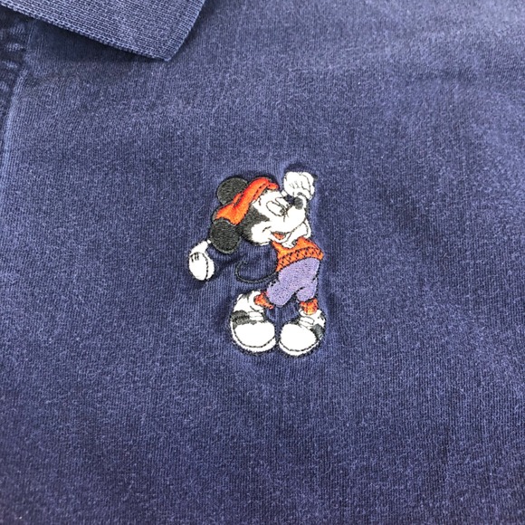 Walt Disney World VTG Polo Shirt Mickey Mouse Golf Embroidered Striped Navy M - Picture 2 of 7